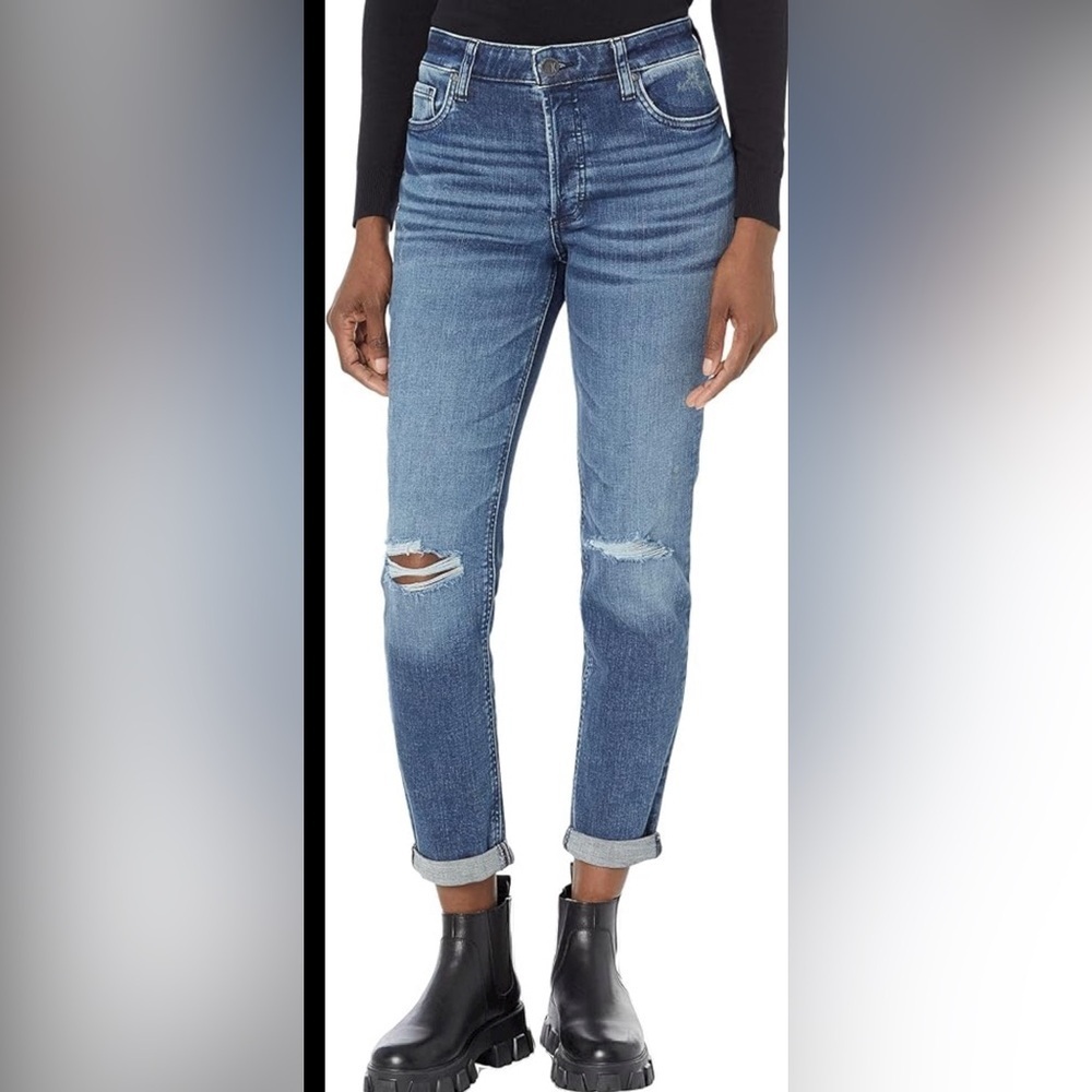 Kut from the Kloth Juliet Slouchy Boyfriend Distressed Blue Jeans size 10